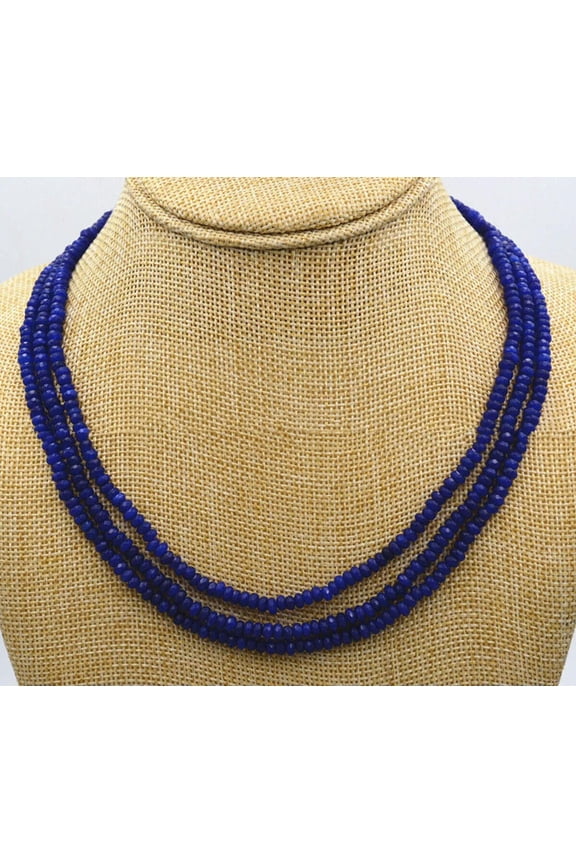 AAA NATURAL 3 Rows 2X4mm FACETED DARK Blue Jade Gems Roundel BEADS NECKLACE