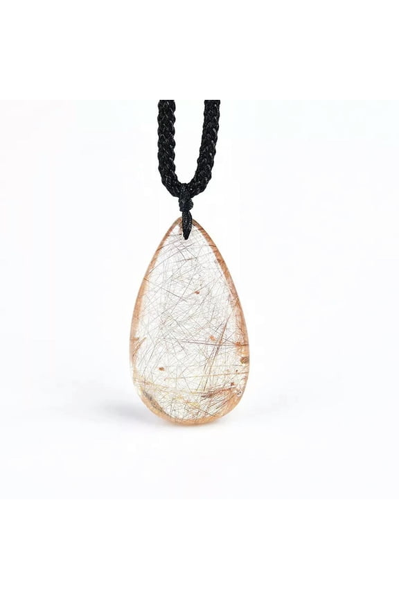 AAA Natural Gold Rutilated Quartz Crystal Point Droplet Amulet Pendant Necklace-default