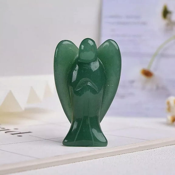 K-KED Raw Natural Green Aventurine Quartz Crystal Angel Carved Stone Energy Decor Gift