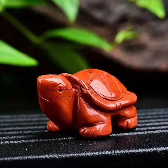K-KED AAA Natural Rock Red Jasper Quartz Longevity Turtle Crystal Carved Healing Decor