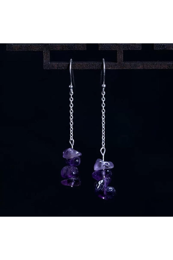 AMETHYST 5-8mm Natural Gemstone Chips Crystal Hook Dangle Earrings