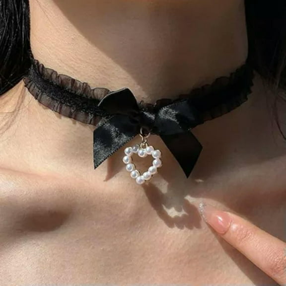 K-KED Adjustable Choker Cosplay Lace Necklace Sweet Lolita Collar Bownot Accessories -Black