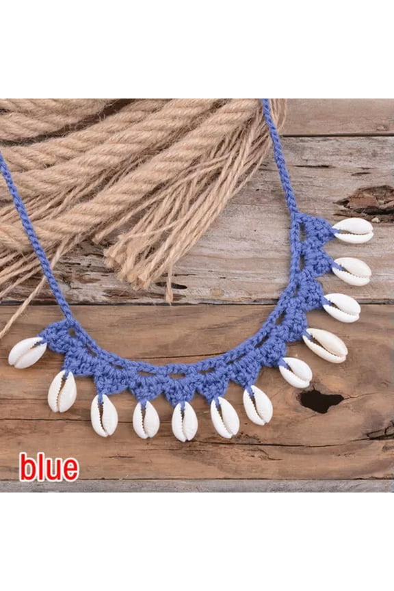 Adjustable Handmade Rope Natural Sea Shells Beads Beach Choker Necklace Gift-Blue