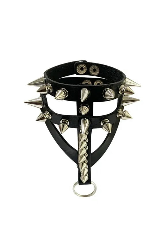 Adjustable Pu Leather Bracelet with Spikes - Punk Gothic Studded Wristband-Black