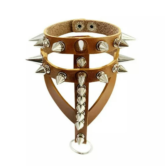 K-KED Adjustable PU Leather Bracelet with Spikes - Punk Gothic Studded Wristband-Coffee