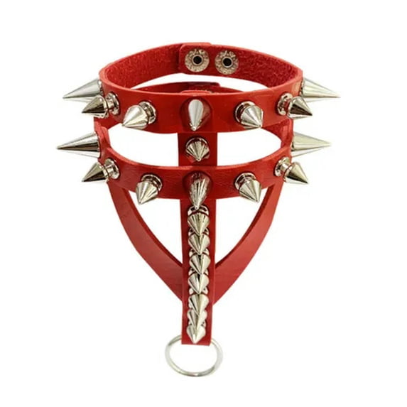 K-KED Adjustable PU Leather Bracelet with Spikes - Punk Gothic Studded Wristband-Red