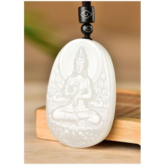 K-KED Afghanistan Blue White Jade Guanyin Pendant Men's Natural Jade Blue Jade Pendant-white