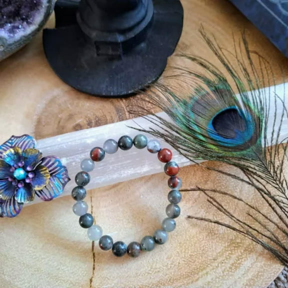 K-KED African Bloodstone Bracelet Crysyal Healing Gift For Him Grounding Root Chakra-6 mm