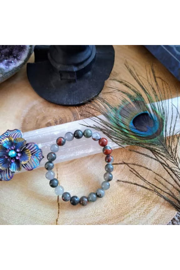 African Bloodstone Bracelet Crysyal Healing Gift For Him Grounding Root Chakra-8 mm