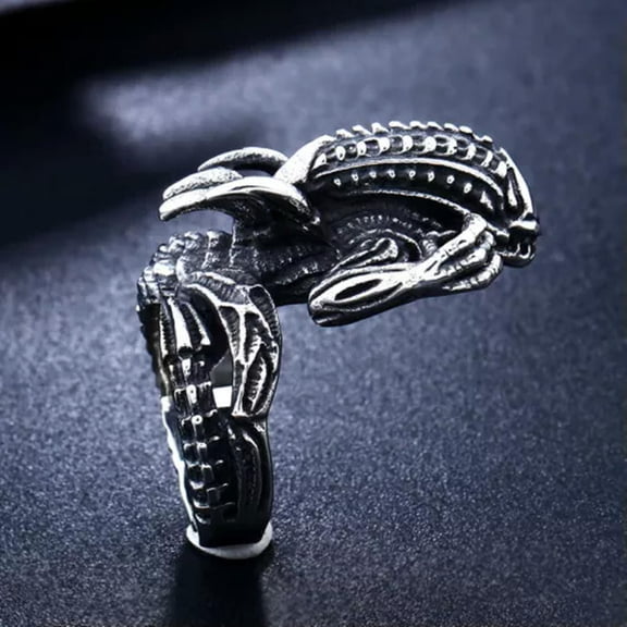 K-KED Alien Monster Ring Stainless Steel Lizard Alien Men's Vintage Band Biker Rings-12