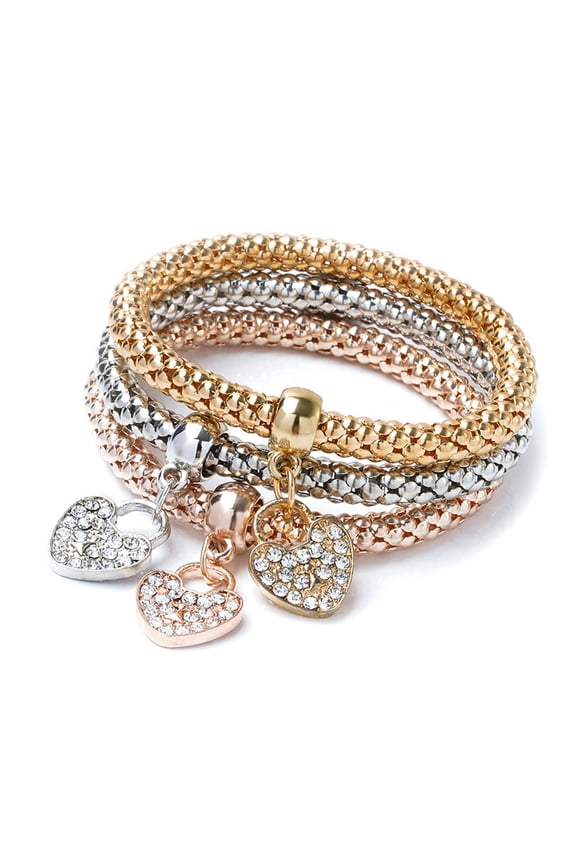 Alloy Three-Color Sets Elasticity Popcorn Corn Chain Crystal Pendant Bracelets-Heart