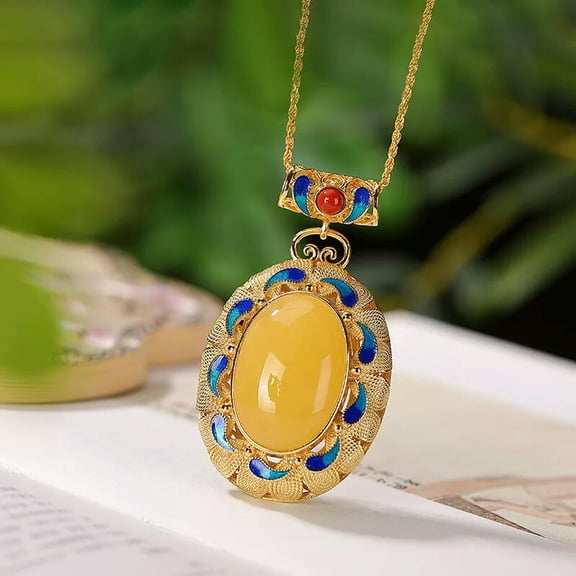K-KED Amber Honey Wax Egg Face Pendant Cloisonn Female Pendant New Necklace