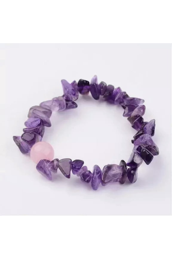 Amethyst Rose Quartz Bracelet Crystal Gemstone Bangle Chakra Stress Anxiety