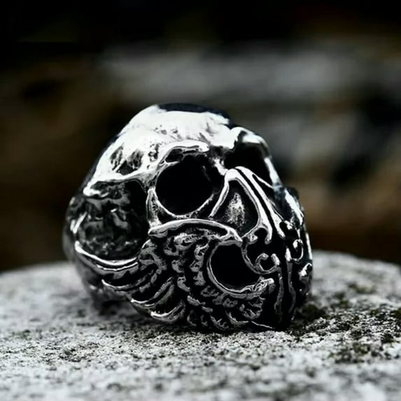 K-KED Angel Wings Cross Mask Skull Ring Stainless Steel Men's Delicate Jewelry Biker Punk Ring-8