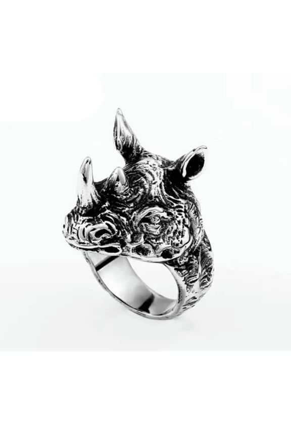Animal Rhinoceros Ring Stainless Steel Men's Gothic Biker Power Ring Size 7-13-11