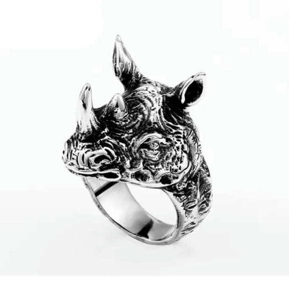 K-KED Animal Rhinoceros Ring Stainless Steel Men's Gothic Biker Power Ring Size 7-13-13