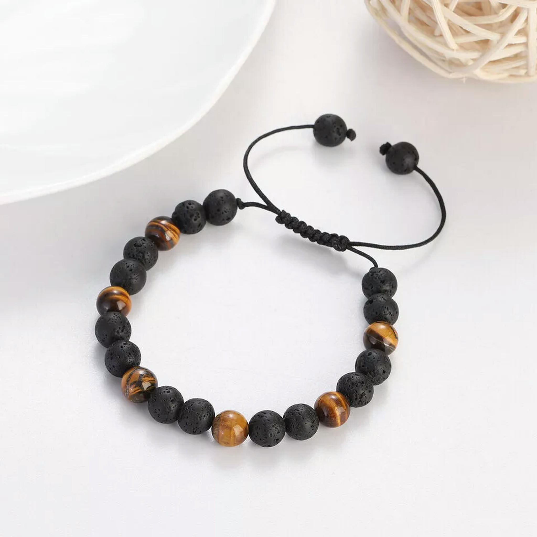 Aroncent Lava Rock & Tiger Eye Bracelet Set - Adjustable Yin Yang Couple Bracelets With Healing Properties - View #7
