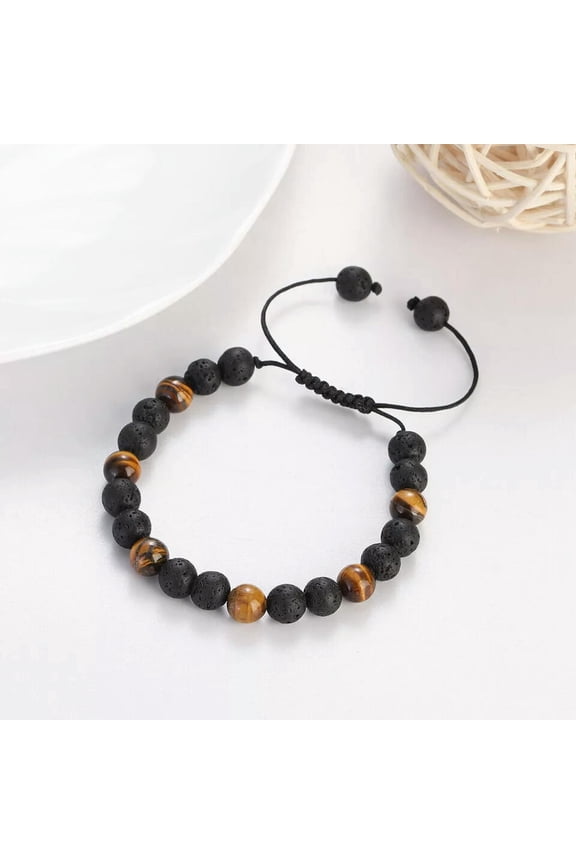 Anxiety Relief 8mm Tiger Eye Beads Bracelet Lava Rock Stone for Men Women