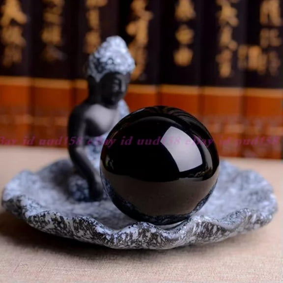 K-KED Asian Rare Natural Quartz Clear Magic Crystal Healing Ball Sphere 40mm-BLACK