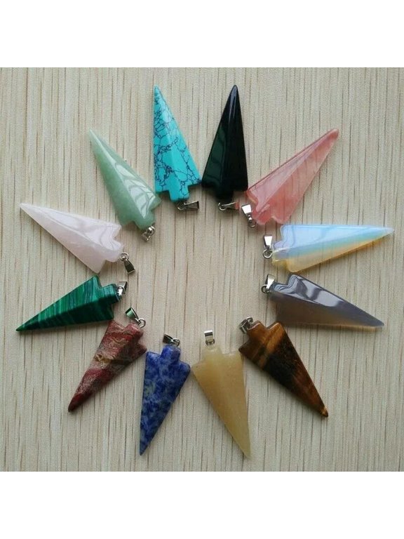 Assorted natural stone Pendulum arrow shape Charms Pendants 12pcs/lot Wholesale