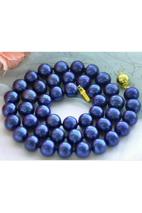 BEAUTIFUL AAA++ 8mm DARK BLUE SOUTH SEA SHELL PEARL ROUND BEADS NECKLACE 20"