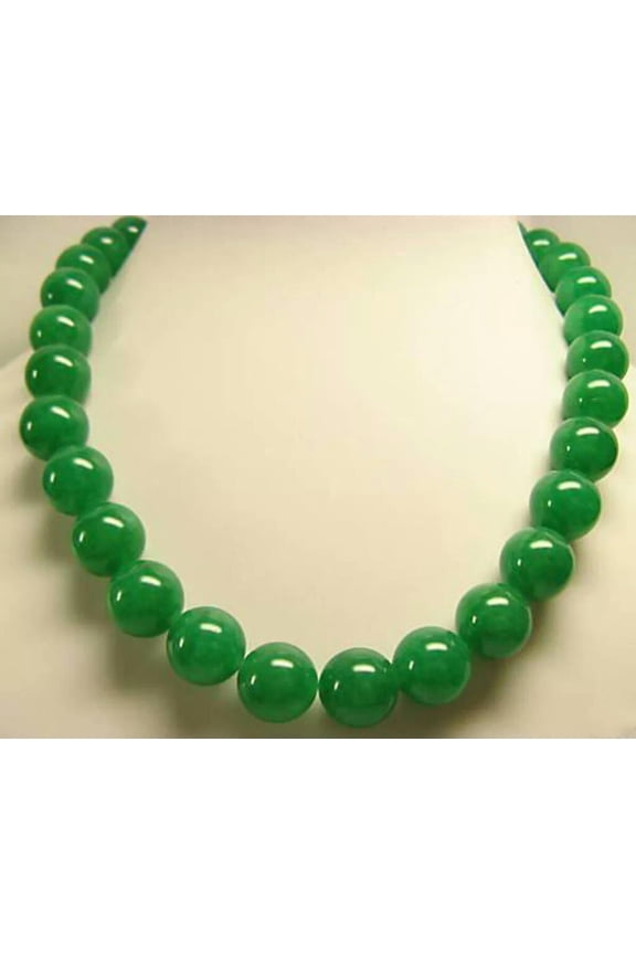 BEAUTIFUL NATURAL GREEN JADE 12MM ROUND GEMSTONE BEADS NECKLACES 18" STRAND