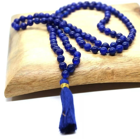 K-KED BLUE JADE 8MM MALA ROSARY 108 PRAYER BEAD NECKLACE MEDITATION YOGA MALA TASSEL