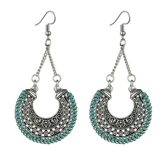 K-KED BOHO Earrings Fringe Tassel Bohemian Retro Ethnic Dangle Drop Handmade Jewelry-Blue