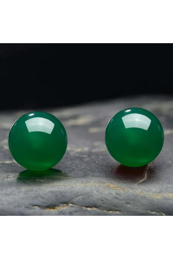 Beautiful 10mm Natural Green Jade Round Beads Silver Stud Earrings