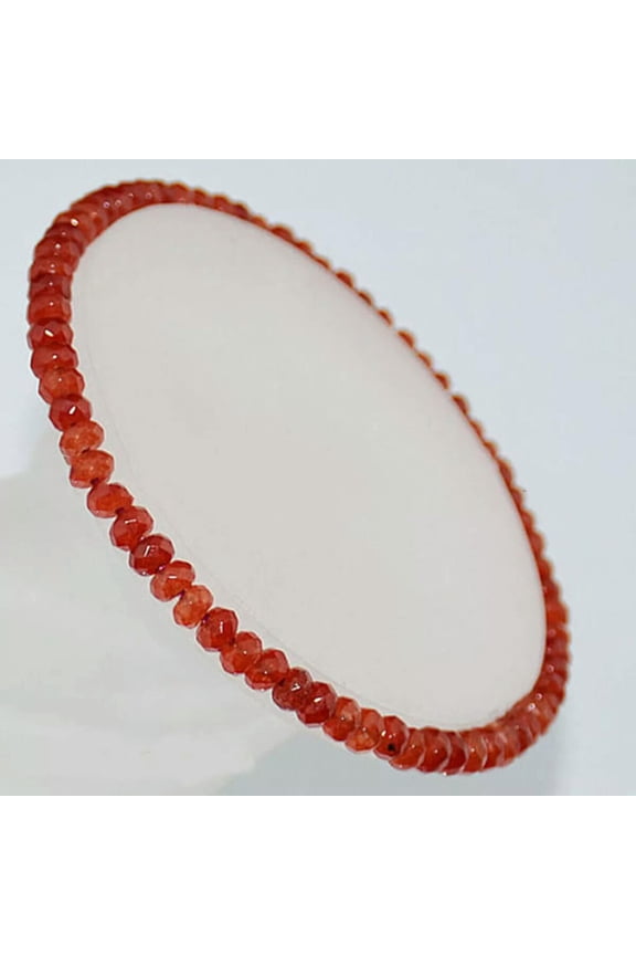 Beautiful 2x4mm Faceted Red Carnelian Rondelle Gemstone Elastic Bracelet 7.5''