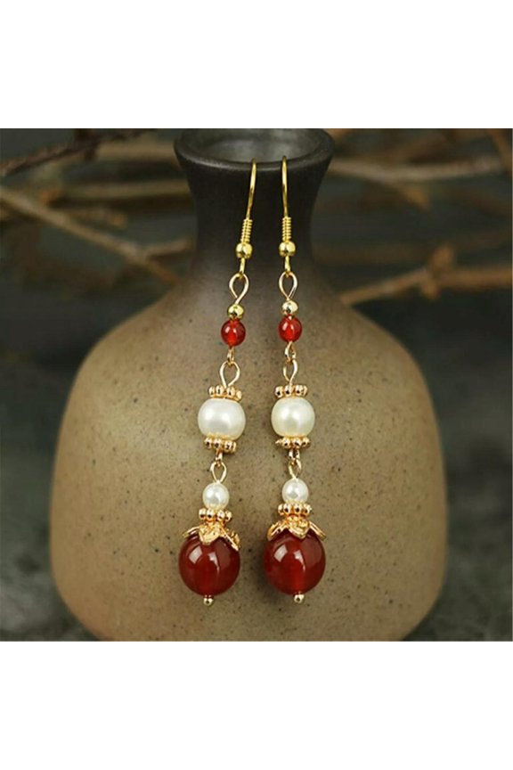 Beautiful 6-12mm Red Agate Gemstone Pearl Earrings Hook Charming Earlobe