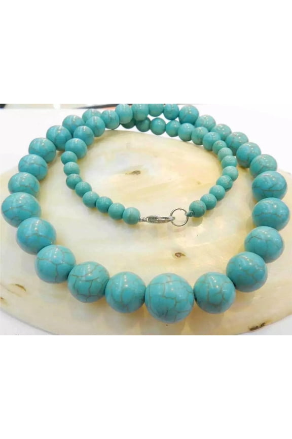 Beautiful 6-14mm Blue Turkey Turquoise Gemstone Round Beads Necklace 18'' AAA