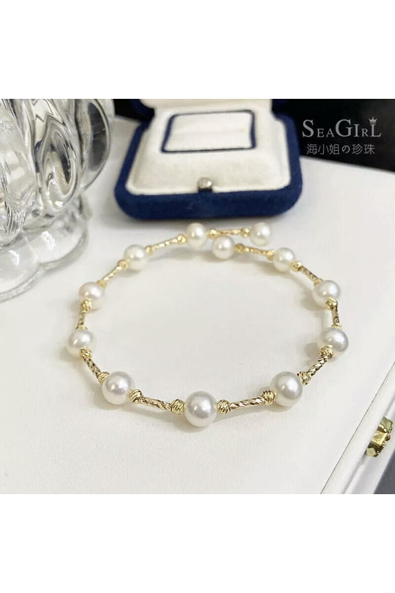 Beautiful 7-8mm AAAA Akoya Real Natural White Round Pearl Bracelet 7.5-8"