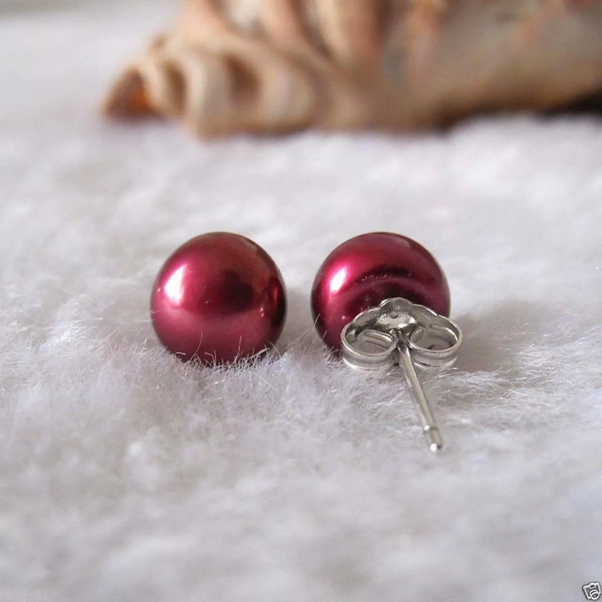 K-KED Beautiful 7-8mm Wine Red Freshwater Pearl 925 Silver Stud ...