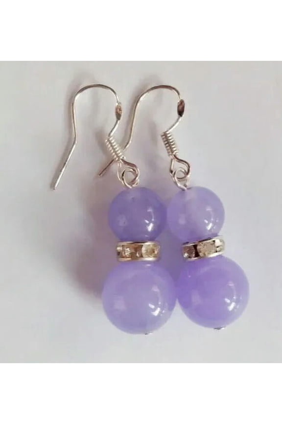 Beautiful 8-10mm Multicolor Jade Round Gemstone 925 Silver Hook Dangle Earrings-Lavender Jade