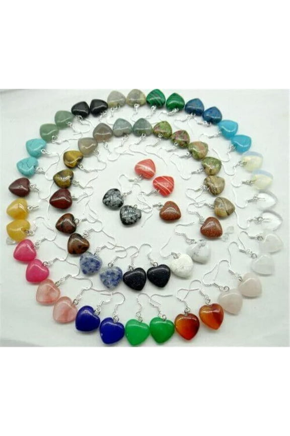 Beautiful Handmade 10 Pairs Mixed Natural Stone Heart Shape Reiki Chakra Earring