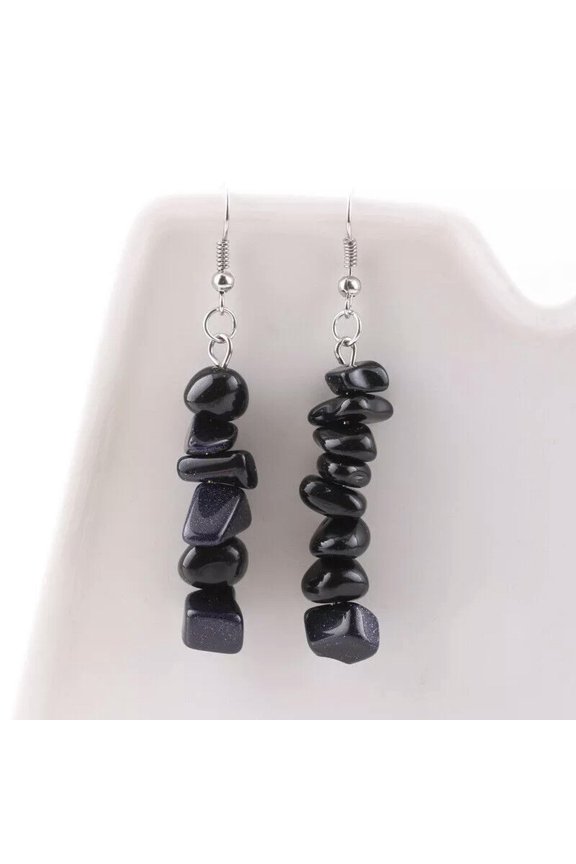 Beautiful Handmade Natural 5-8mm Blue Sandstone Stone Dangle Earrings