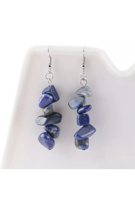 Beautiful Handmade Natural 5-8mm Lapis Stone Dangle Earrings