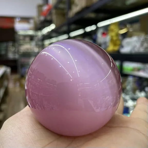 K-KED Beautiful Rare Natural Cat's Eye Stone Balls Quartz Crystal Reiki Healing Sphere-40 mm-Pink
