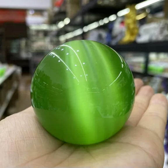 K-KED Beautiful Rare Natural Cat's Eye Stone Balls Quartz Crystal Reiki Healing Sphere-50 mm-Green