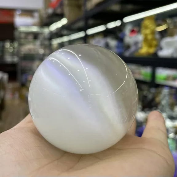 K-KED Beautiful Rare Natural Cat's Eye Stone Balls Quartz Crystal Reiki Healing Sphere-50 mm-White