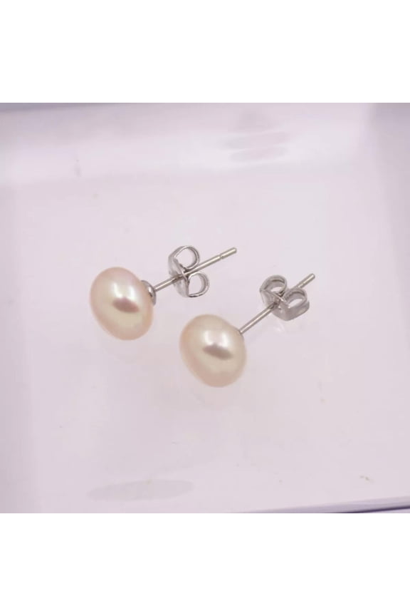 Beauty 1 Pair 8mm Natural Pink Button Pearl Stone Stud Earring Fashion Jewelry