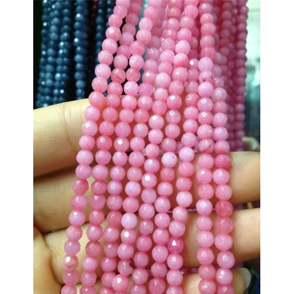 K-KED Beauty 4mm Faceted Natural Pink Rhodochrosite Round Gemstone Loose Beads 15''