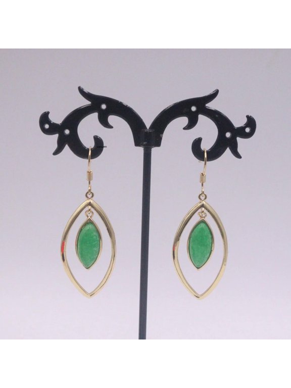 Best GP Alloy Jade Chalcedony Women Lucky Green Hollow Eye Dangle Earrings