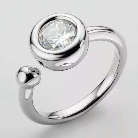 K-KED Bezel 1 Carat Round Moissanite Open Solitaire Ring Sterling Silver GRA Certified