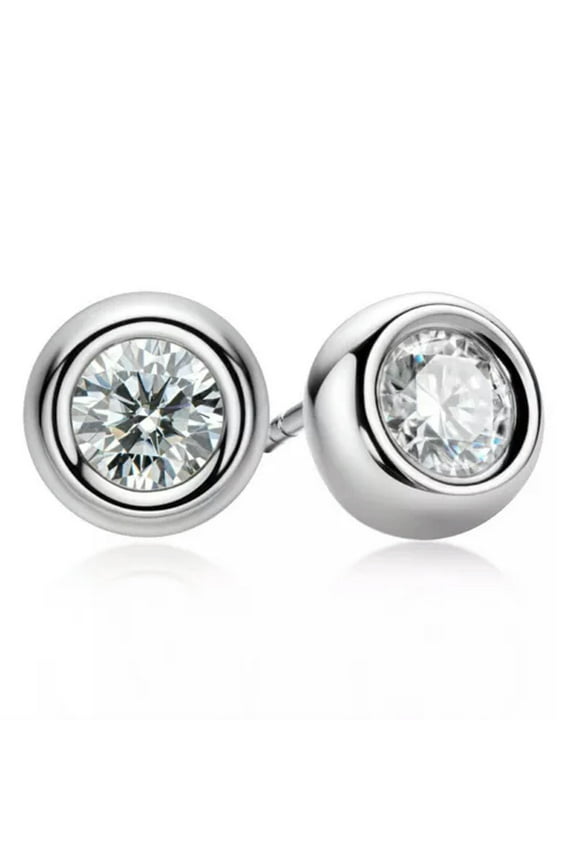 Bezel Set Real Moissanite Stud Earrings D Color Sterling Silver GRA Certificate