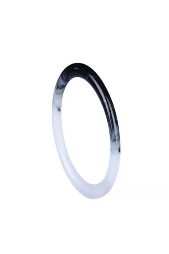 Big Size 66-68mm Natural Black White Jade Round Bangle Genuine Jadeite Jewelry