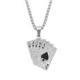 thumbnail image 1 of K-KED Biker Casino Lucky Poker Straight Flush Pendant Necklace Jewelry-Silver, 1 of 6
