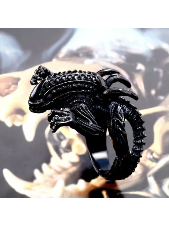 Black Alien Monster Ring Stainless Steel Lizard Alien Men's Vintage Biker Rings-11