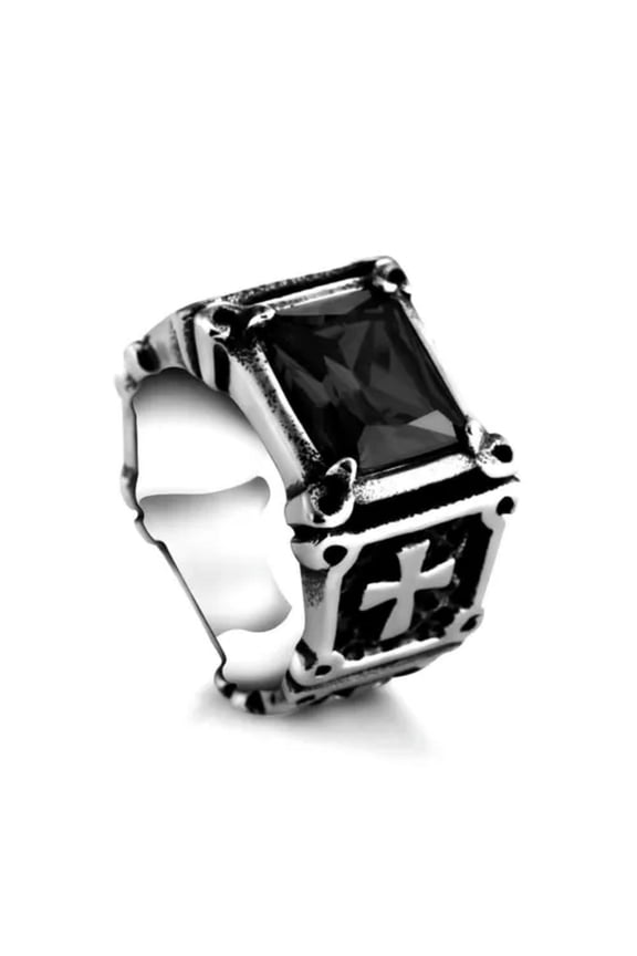 Black CZ Cross Knights Templar Crusaders Rings Stainless Steel Vintage Punk Ring-11